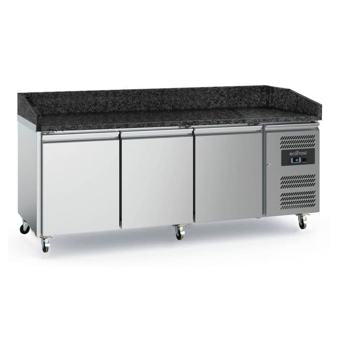 Ecofrost Three Door Pizza Counter Fridge-Black Granite, On Wheels, 202cm. Model-7950.5142. Delivery Included — image 1