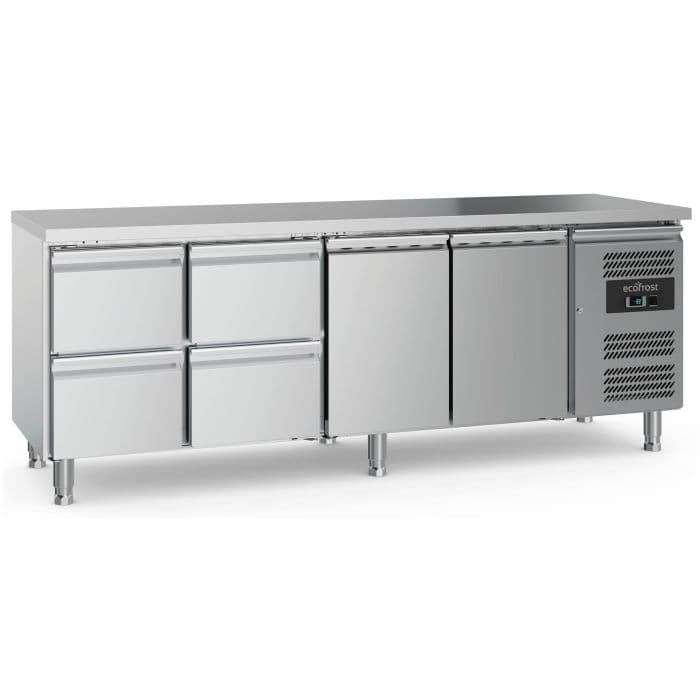 Ecofrost Two Door/Four Drawer Counter Fridge, Adjustable Feet, 70cm Depth, 223cm Length. Model-7950.5180 Delivery Included — image 1