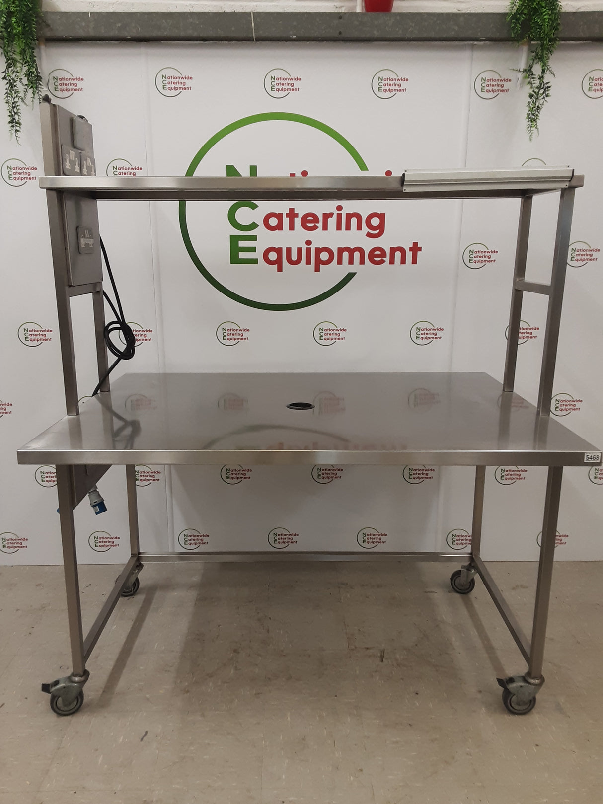 Stainless Steel Mobile Table With Appliance Space, Shelf Above and Plug Sockets (NCE5468)