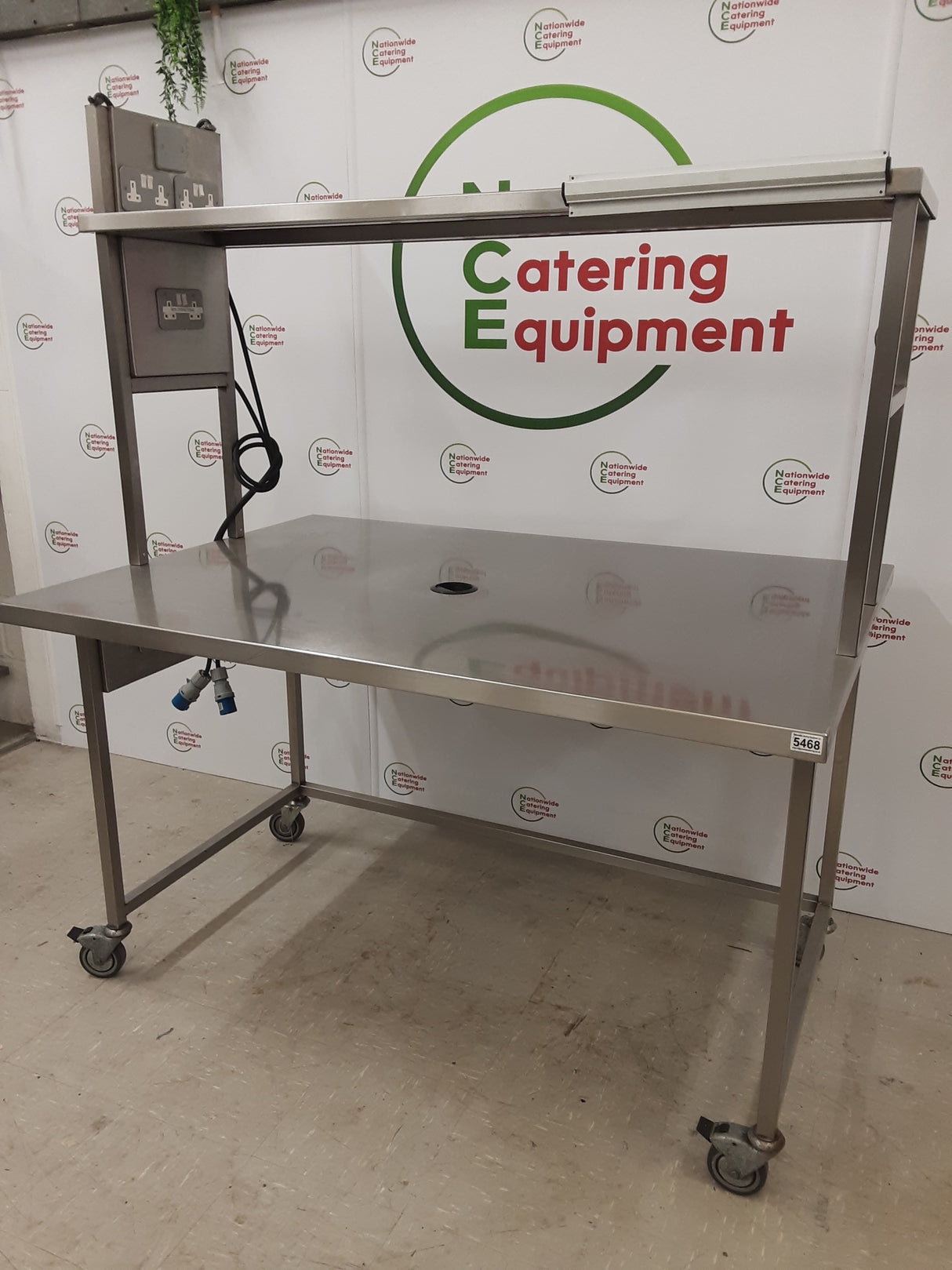 Stainless Steel Mobile Table With Appliance Space, Shelf Above and Plug Sockets (NCE5468)