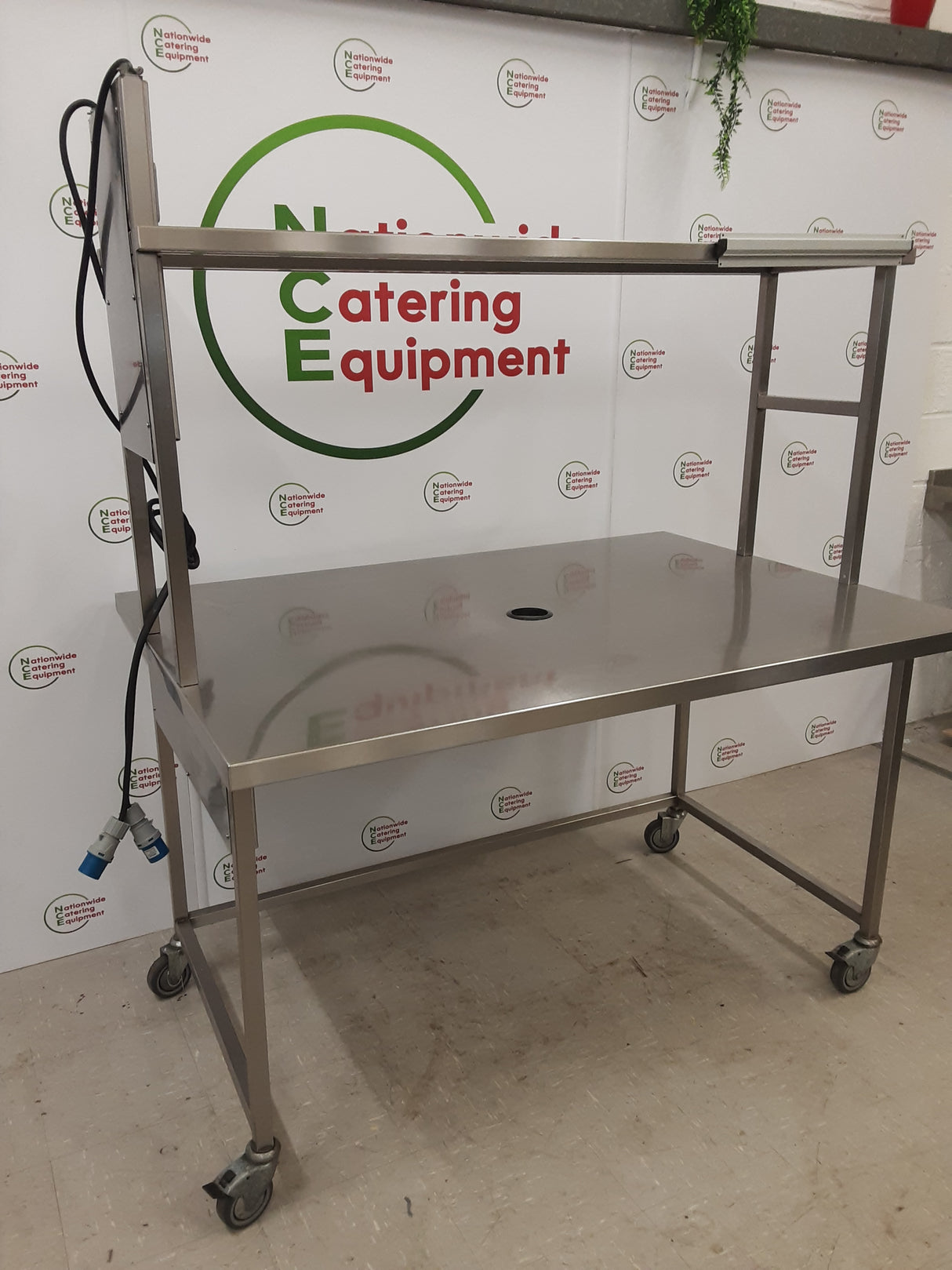 Stainless Steel Mobile Table With Appliance Space, Shelf Above and Plug Sockets (NCE5468)