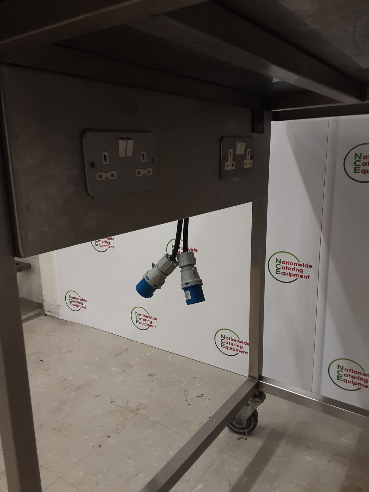 Stainless Steel Mobile Table With Appliance Space, Shelf Above and Plug Sockets (NCE5468)