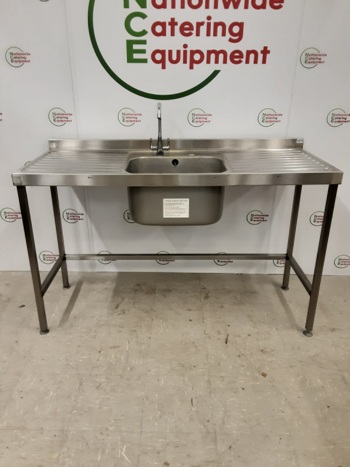 Stainless Steel Single Sink, Twin Drainers, 150x60cm (NCE5570)