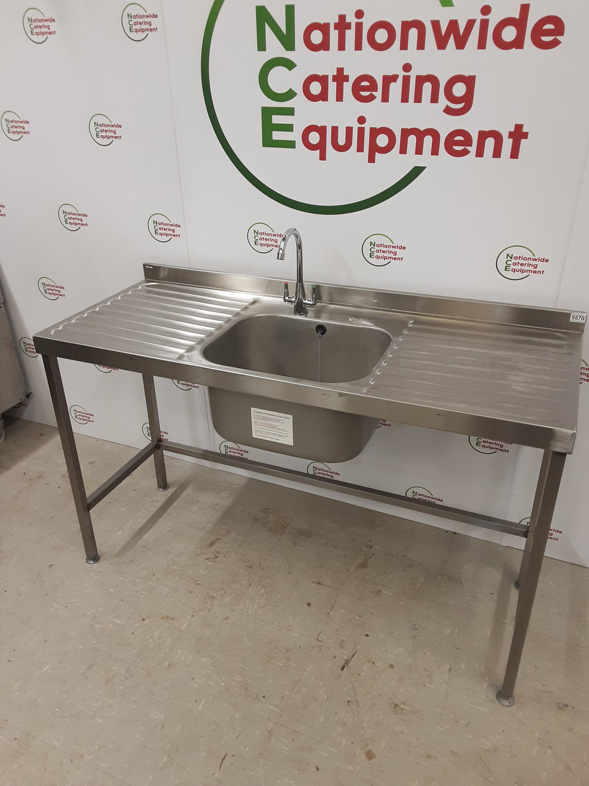 Stainless Steel Single Sink, Twin Drainers, 150x60cm (NCE5570)