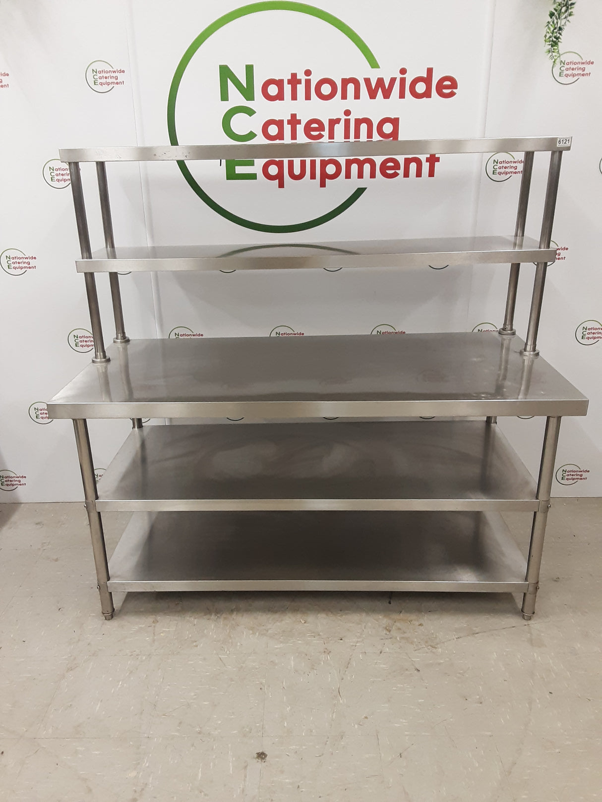 Stainless Steel Table With Lower Shelving & Overtable Shelving 150x70cm (NCE6121)