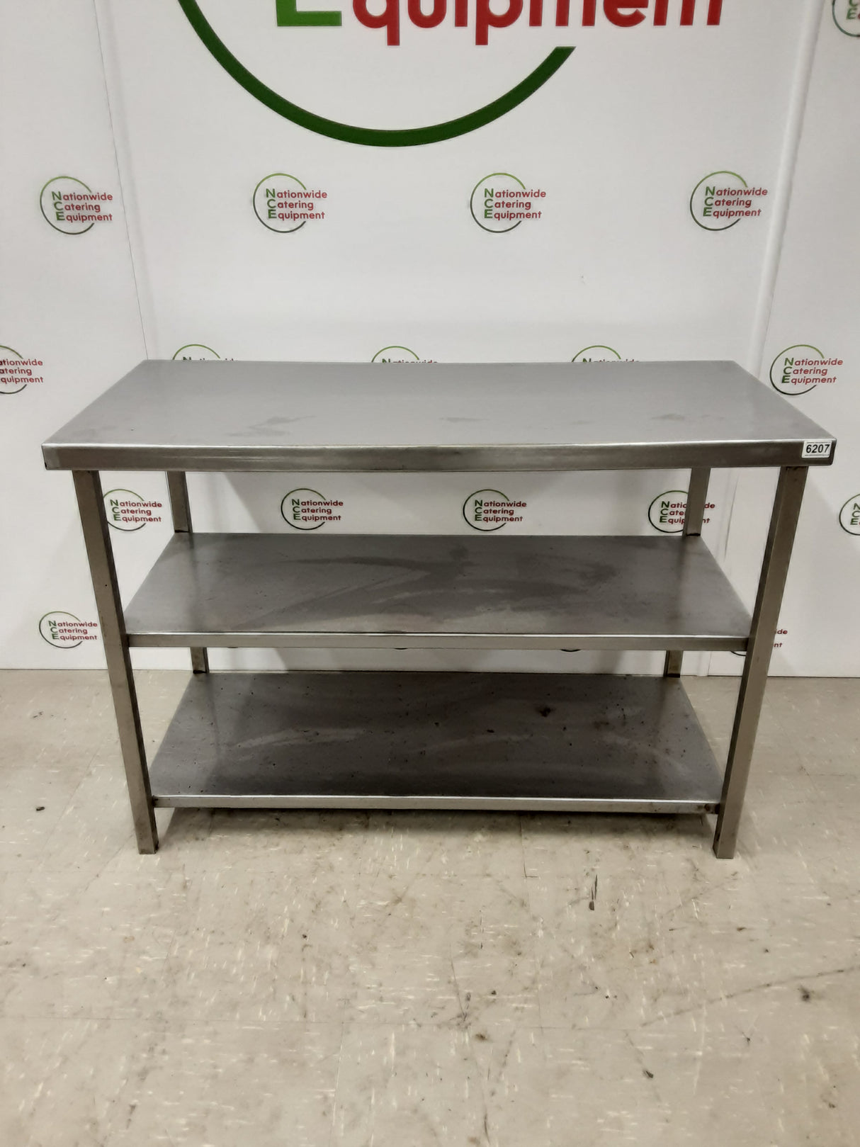 Stainless Steel Table With Two Lower Shelves 115x53cm (NCE6207)
