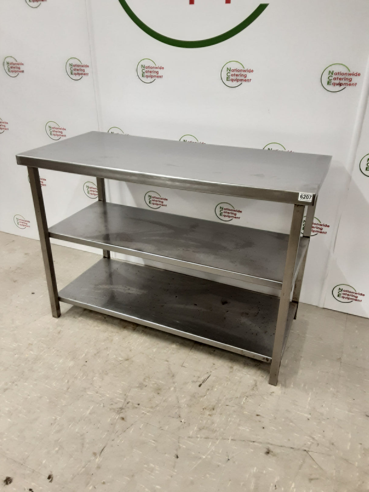 Stainless Steel Table With Two Lower Shelves 115x53cm (NCE6207)