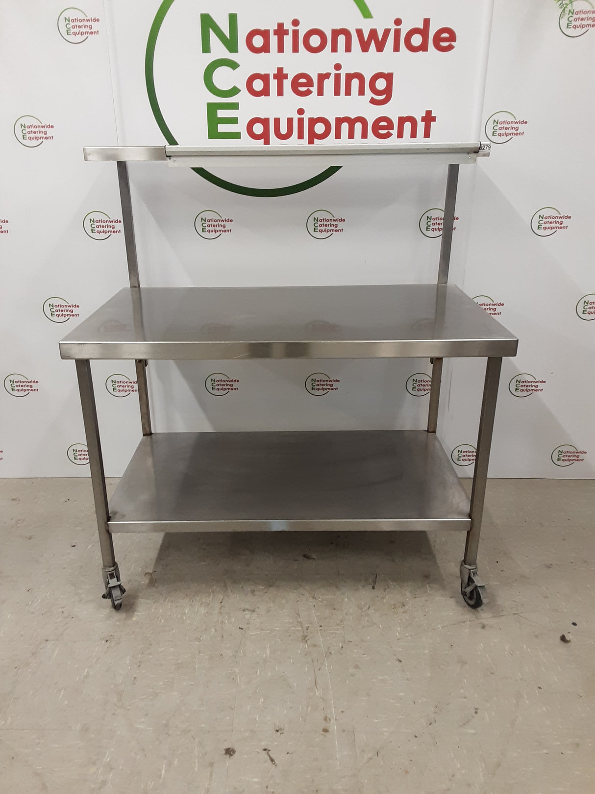 Stainless Steel Table On Wheels &amp; With Shelf Above 120x60cm (NCE6279)