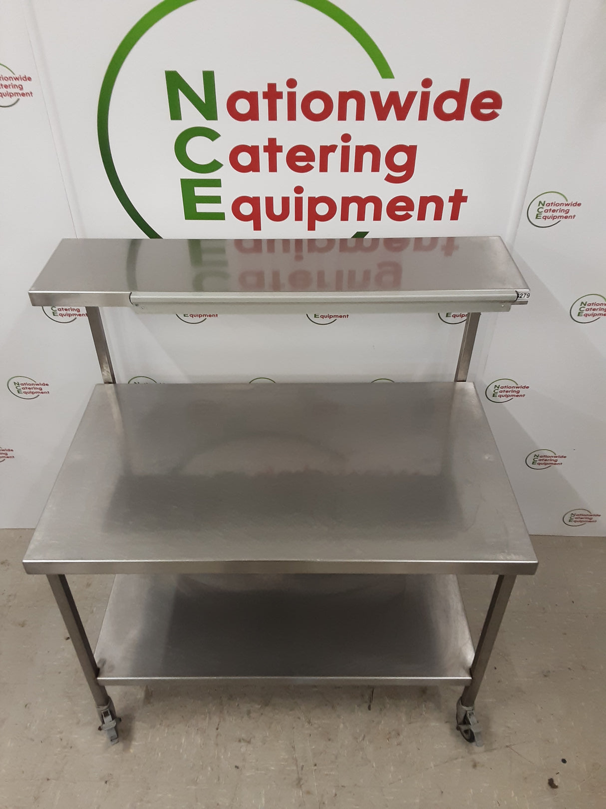 Stainless Steel Table On Wheels &amp; With Shelf Above 120x60cm (NCE6279)