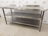 Stainless Steel Table With Two Lower Shelves 175x70cm (NCE6437)