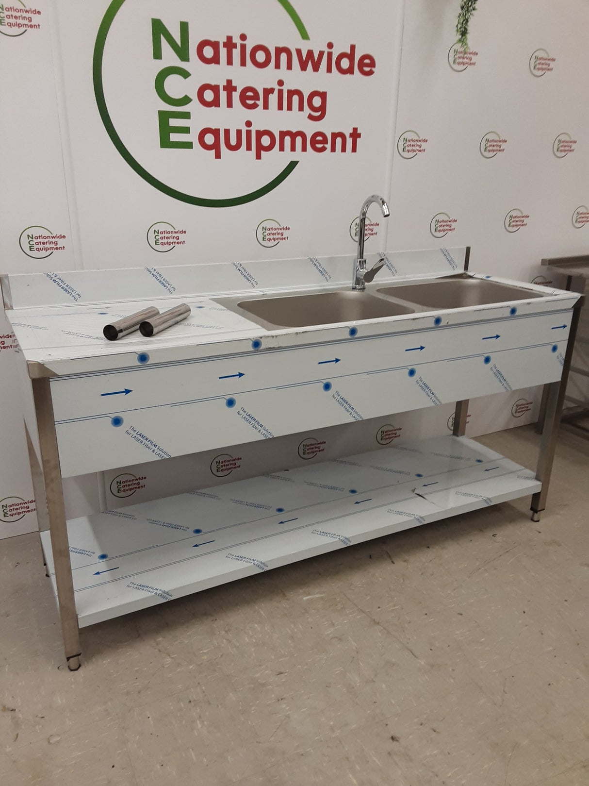 Hamoki Stainless Steel Double Sink With Left Hand Drainer & Mixer Tap, 180x60cm, Model- STSK-166L (NCE6556)
