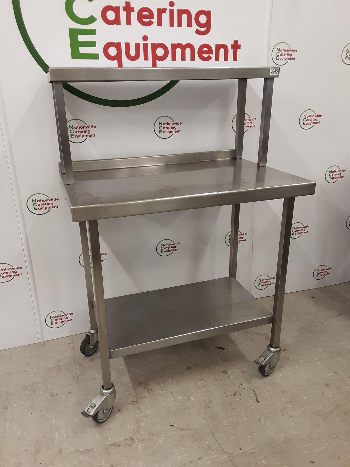 Stainless Steel Table On Wheels With Shelf Above (NCE6645)