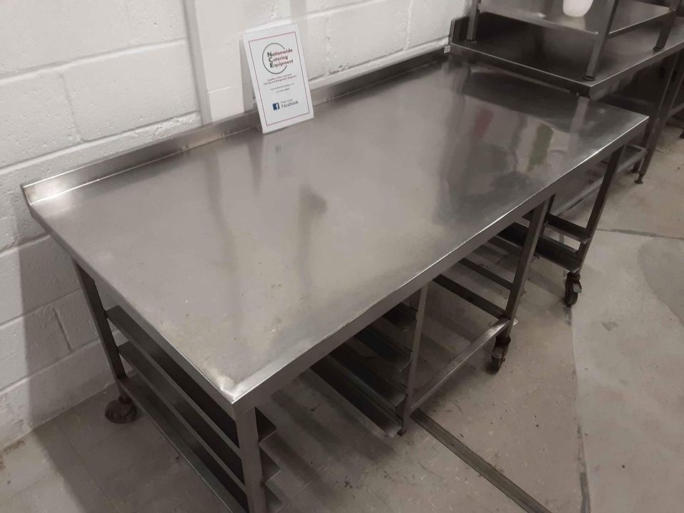 Stainless Steel Table on Wheels with Tray Racks Beneath, 180cm (NCE3727)