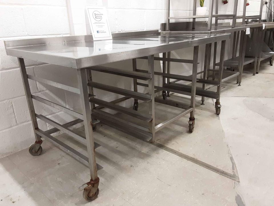 Stainless Steel Table on Wheels with Tray Racks Beneath, 180cm (NCE3727)