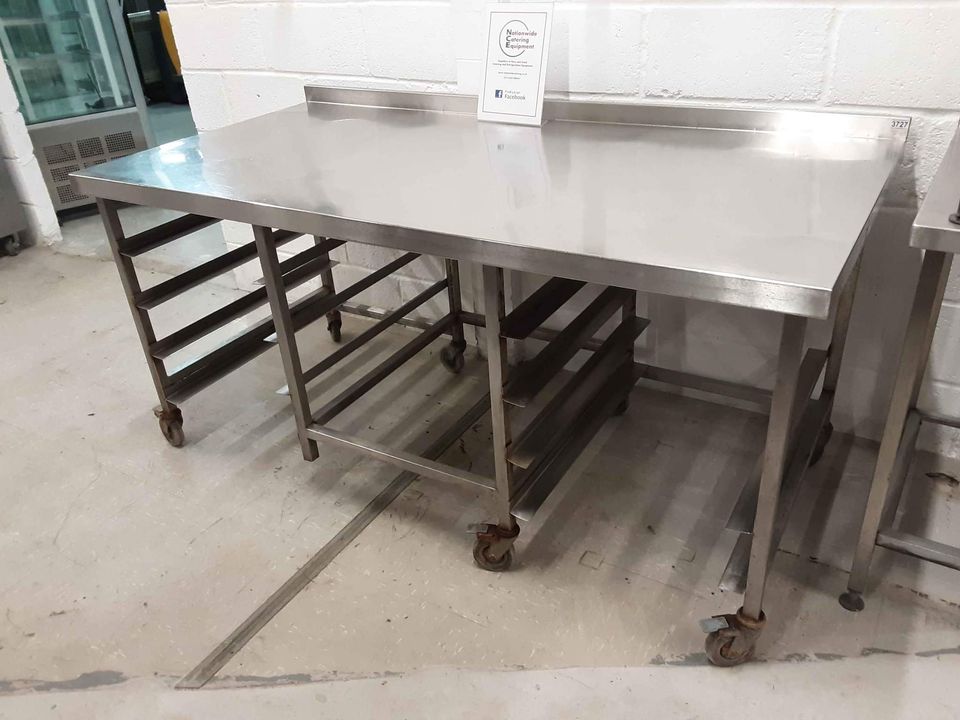 Stainless Steel Table on Wheels with Tray Racks Beneath, 180cm (NCE3727)