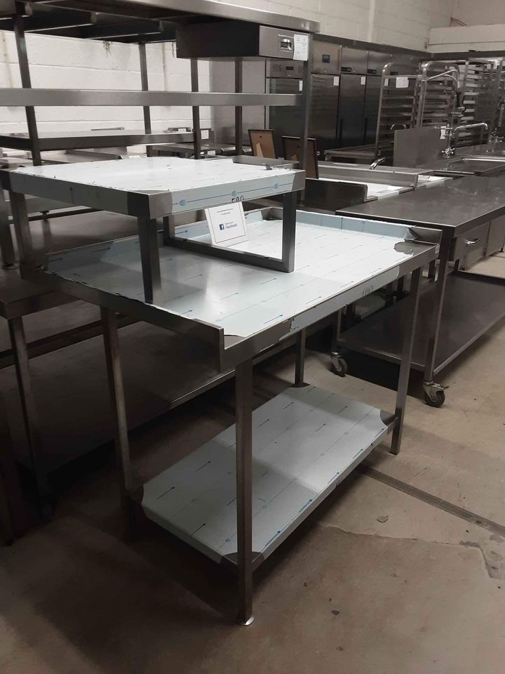 Stainless Steel Table With Over Table Shelf Attached, NEW, 120cm (NCE4038)