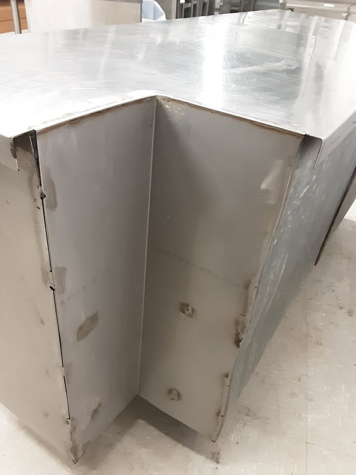 Stainless Steel Table With Two Lower Shelves (Corner Cut Out) 184x69cm (NCE4993)