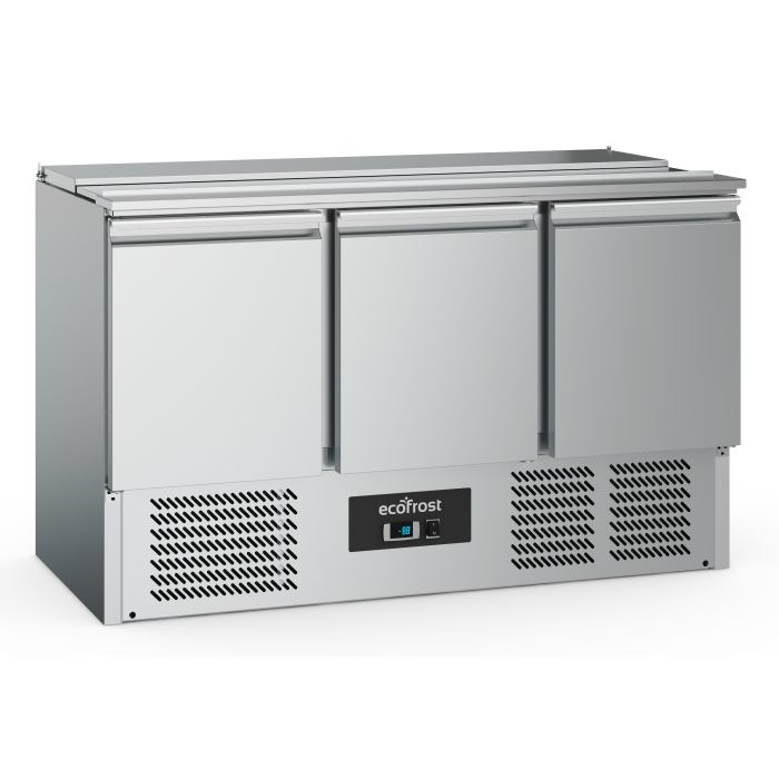 Ecofrost Three Door Saladette Counter Fridge- Space for 4x1/1GN Trays-137cm. Model- 7950.5055. Delivery Included