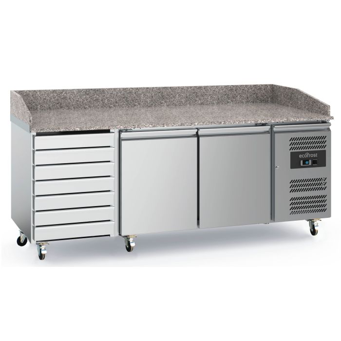 Ecofrost Two Door/Seven Drawer Granite Worktop Pizza Counter Fridge With Granite Worktop 202cm. Model-7950.5150.Delivery Included