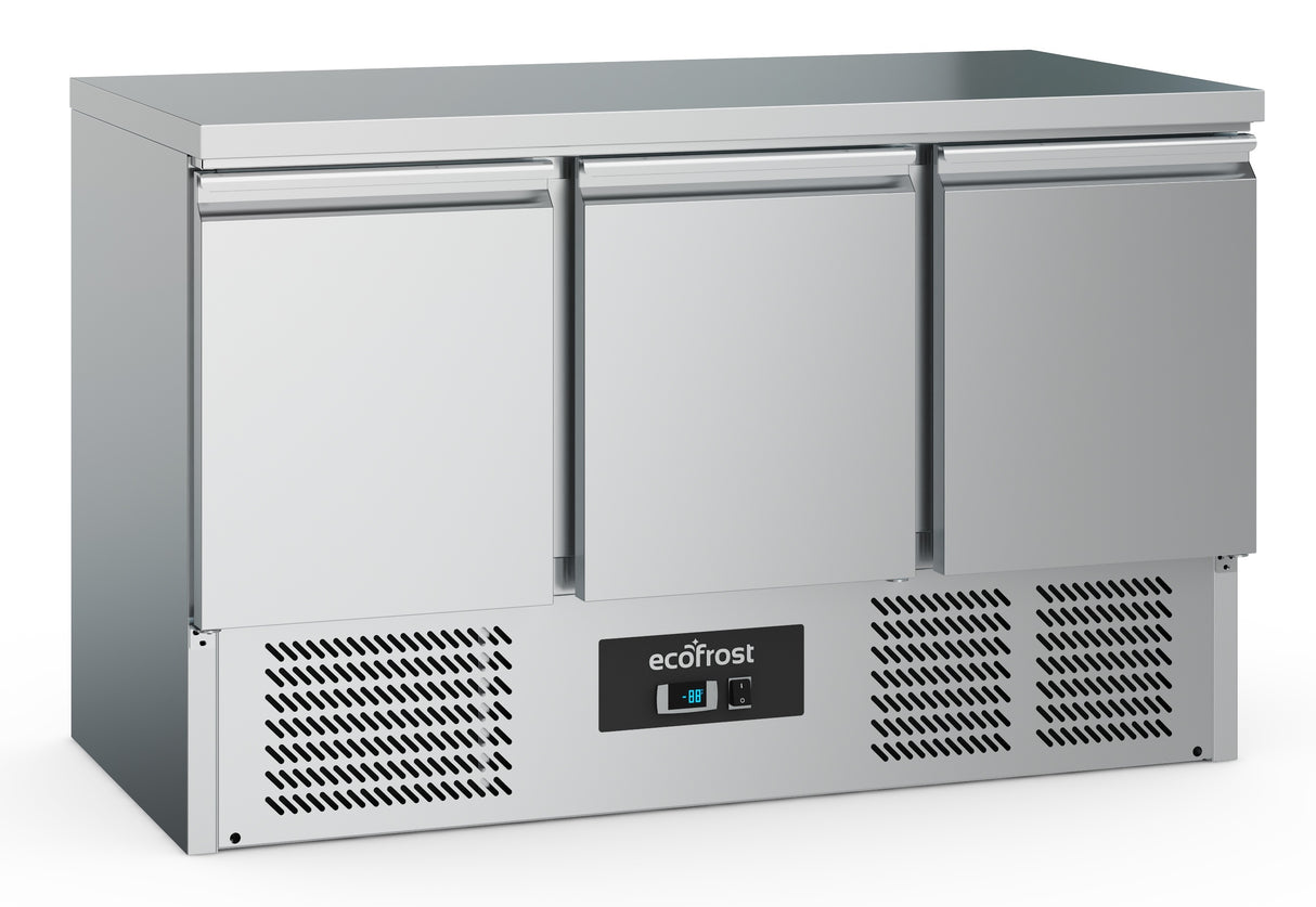 Ecofrost Three Door Flat Counter Fridge, 137cm. Delivery Included