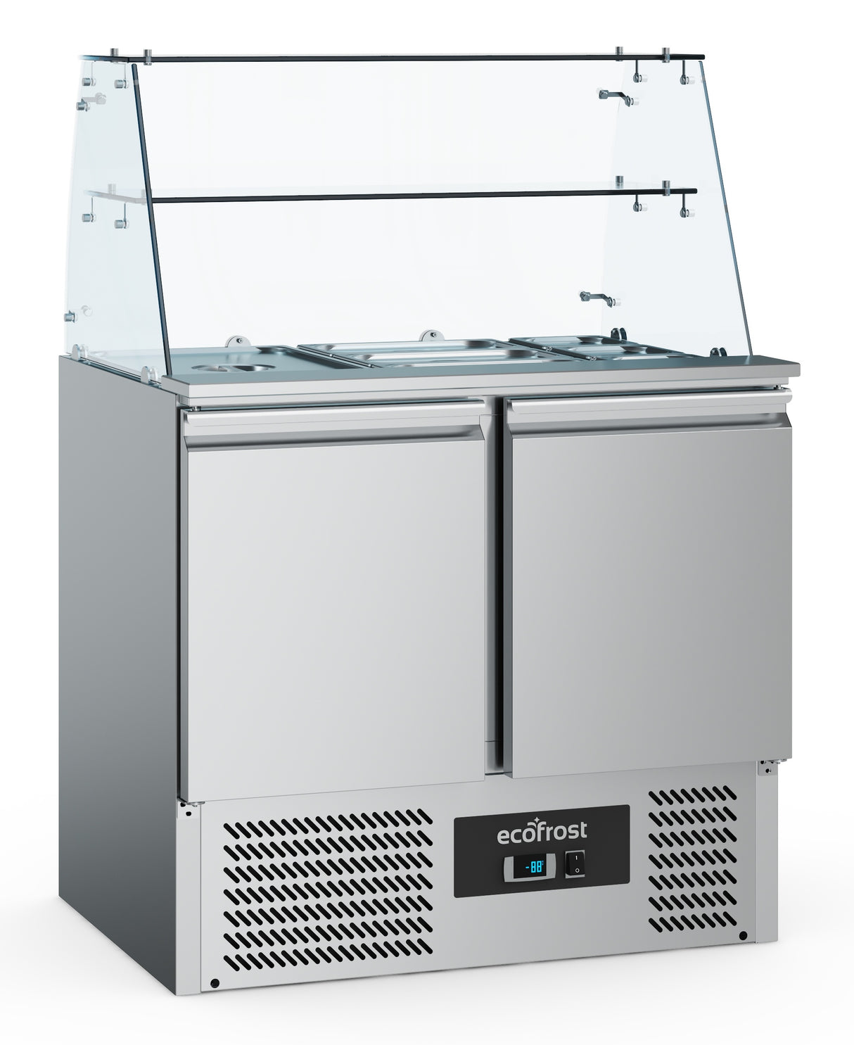 Ecofrost Two Door Saladette Fridge With Glass Cover, 90cm. Delivery Included