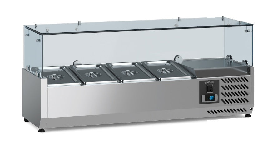 NEW Ecofrost Tabletop Toppings Fridge With Glass Surround. 4x1/3GN / 120cm. Delivery Included