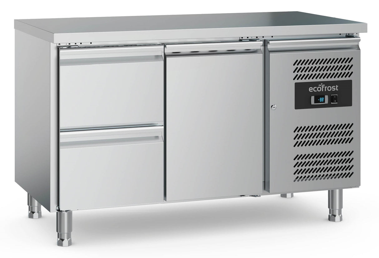 Ecofrost One Door/Two Drawer Counter Fridge With Adjustable Feet, 136cm. Delivery Included