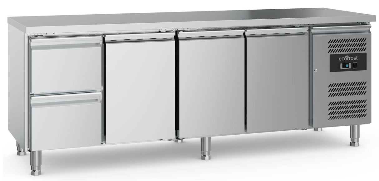 Ecofrost Three Door/Two Drawer Counter Fridge, 70cm Depth, Adjustable Feet, 223cm. Delivery Included