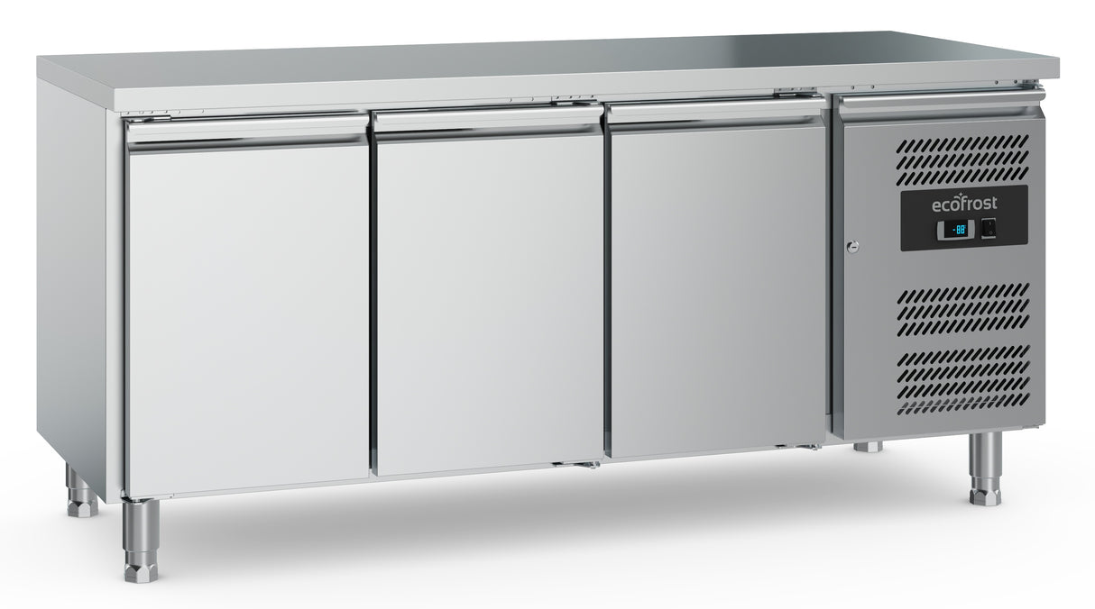 Ecofrost Three Door Flat Counter Fridge, Adjustable Feet, 180cm. Delivery Included