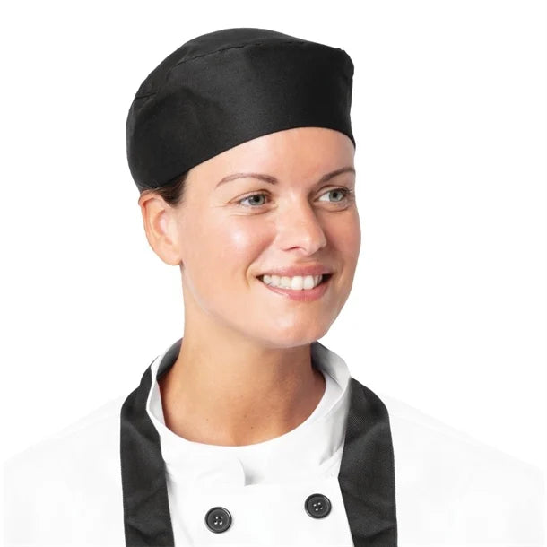 Chefs Black Skull Cap/Hat - 'One Size Fits All' x1 (NCE3108)