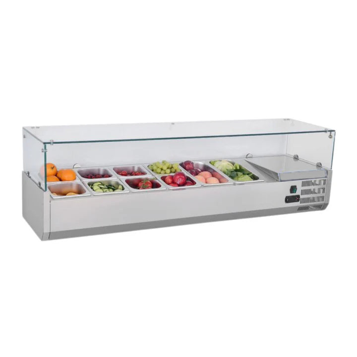 Hamoki 180cm Tabletop Toppings Fridge, Glass Surround, For 8x1/3GN Pans (4254)